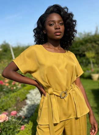 Two Piece Mustard Satin Set